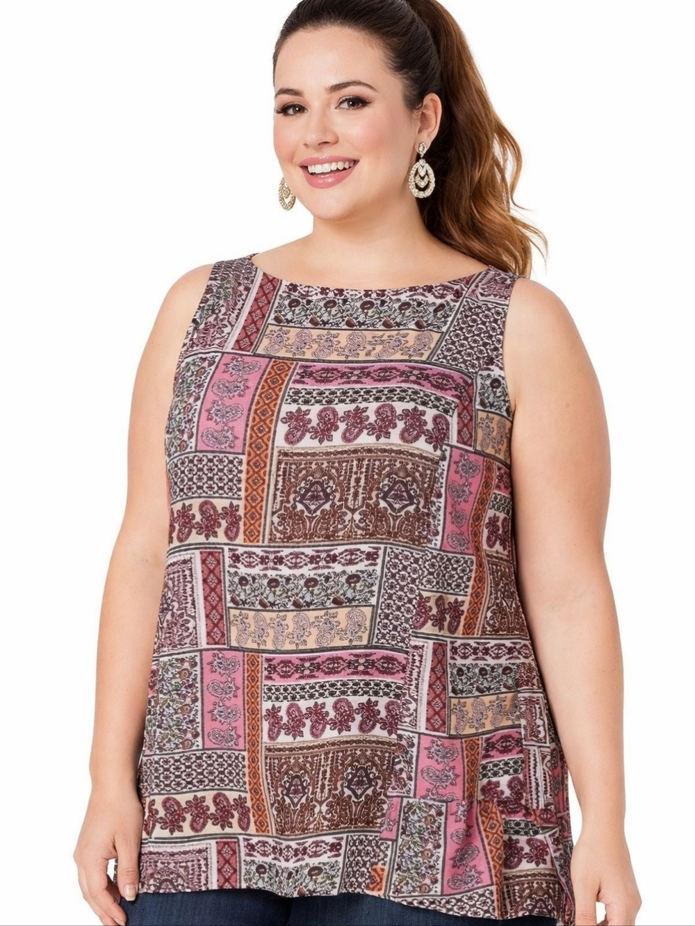 J. Jill Multicolor Floral Print Sleeveless Boatneck Top Plus Size 2X